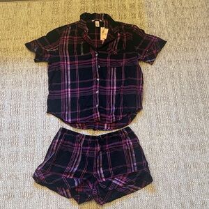 Victoria's Secret Black & Pink Plaid Short Pajama Set